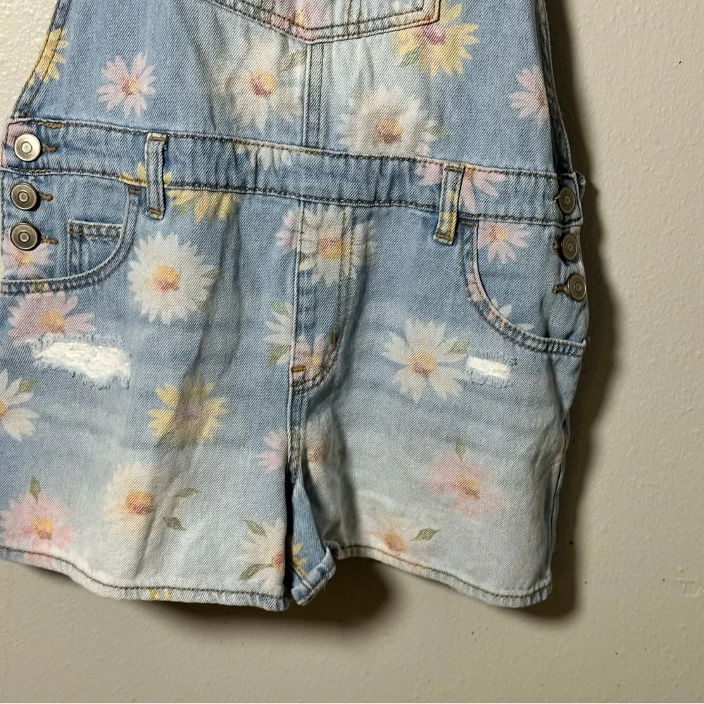 Wonder Nation Girl Kids Floral Denim Overalls Talls Shorts size‎ XL(14/16)